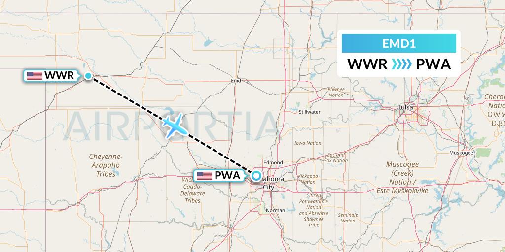 EMD1 Eaglemed Flight Map: Woodward to Oklahoma City