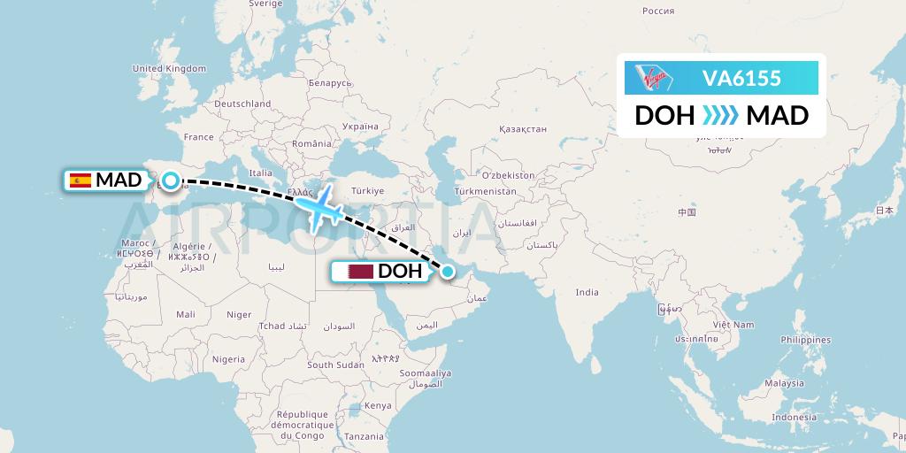 VA6155 Virgin Australia Flight Map: Doha to Madrid