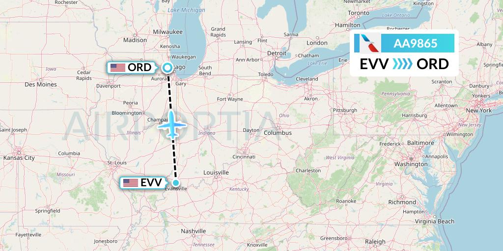 AA9865 American Airlines Flight Map: Evansville to Chicago