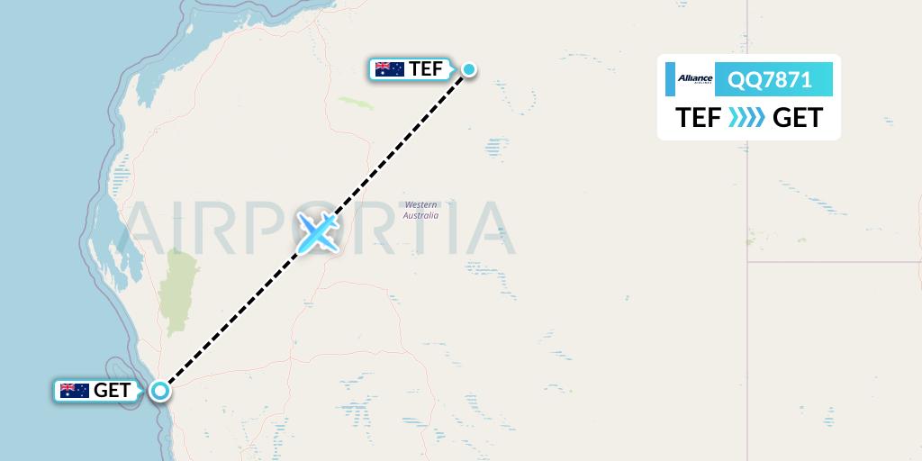 QQ7871 Alliance Airlines Flight Map: Telfer to Geraldton