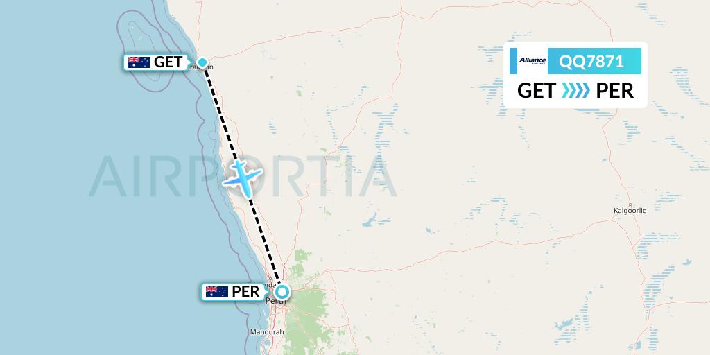 QQ7871 Alliance Airlines Flight Map: Geraldton to Perth