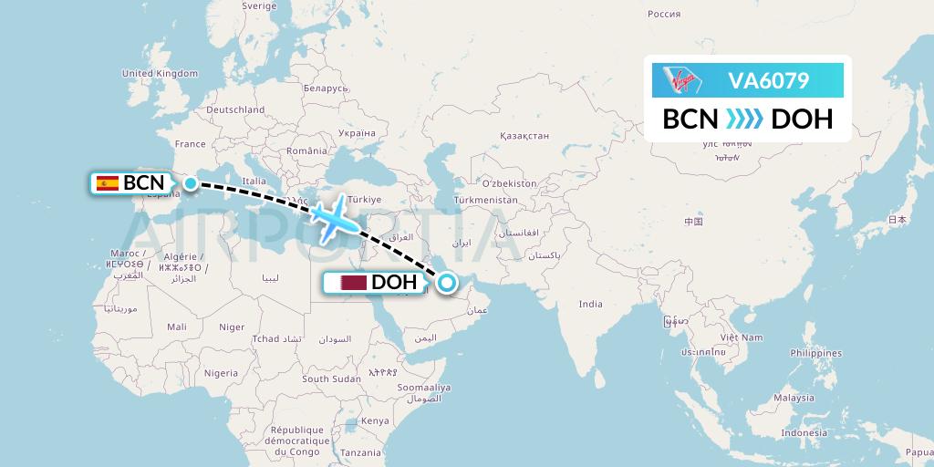 VA6079 Virgin Australia Flight Map: Barcelona to Doha