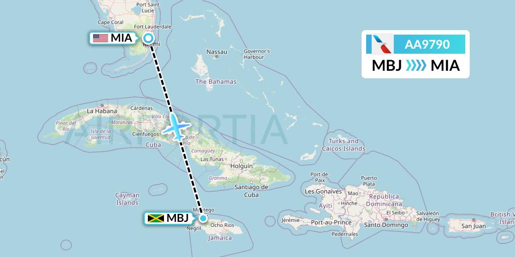AA9790 American Airlines Flight Map: Montego Bay to Miami
