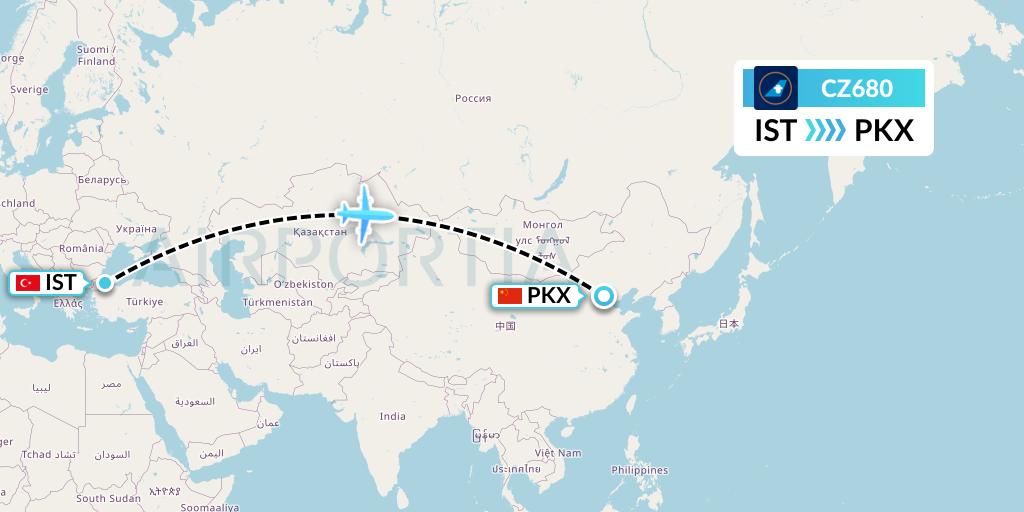 CZ680 China Southern Airlines Flight Map: Istanbul to Beijing