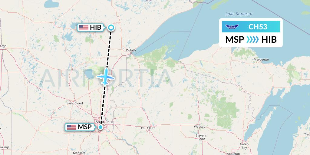 CH53 Bemidji Airlines Flight Map: Minneapolis to Hibbing