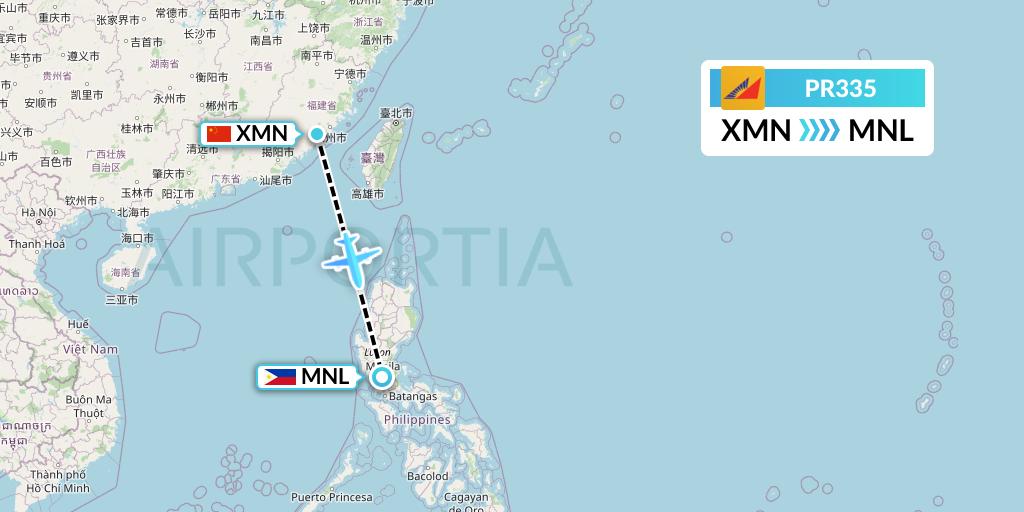 PR335 Philippine Airlines Flight Map: Xiamen to Manila