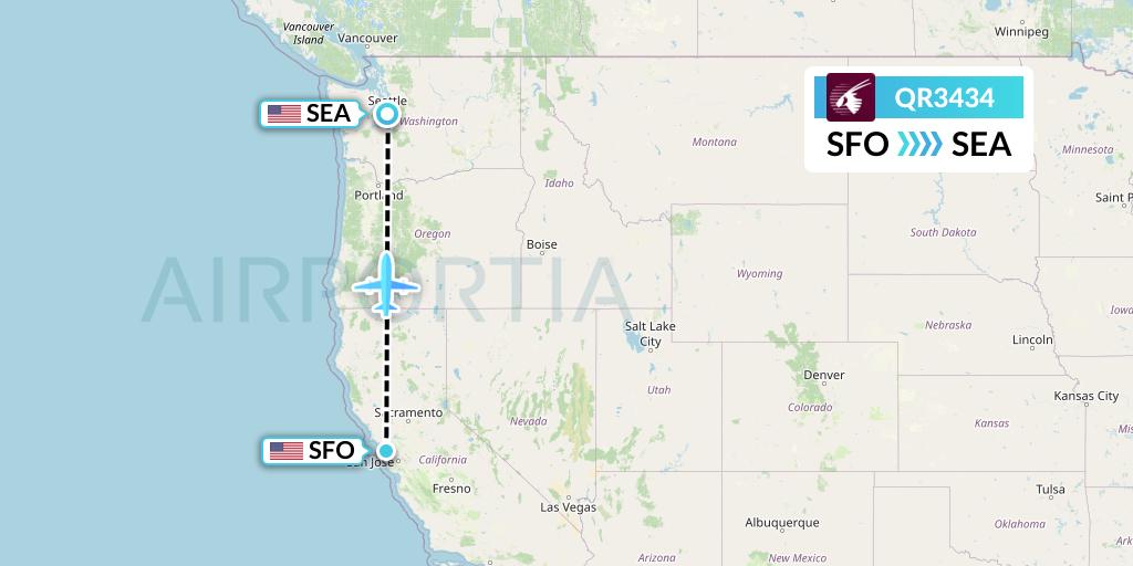 QR3434 Qatar Airways Flight Map: San Francisco to Seattle