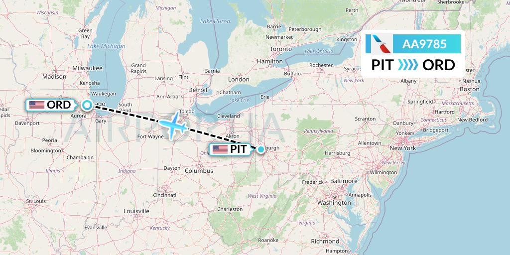 AA9785 American Airlines Flight Map: Pittsburgh to Chicago