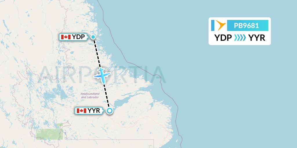 PB9681 PAL Airlines Flight Map: Nain to Goose Bay