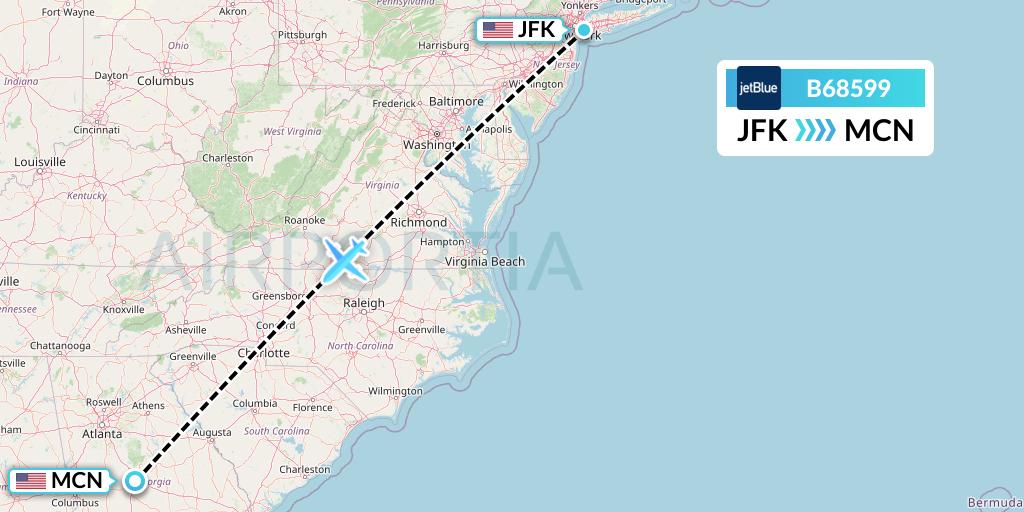 B68599 Flight Status JetBlue Airways New York to Macon (JBU8599)