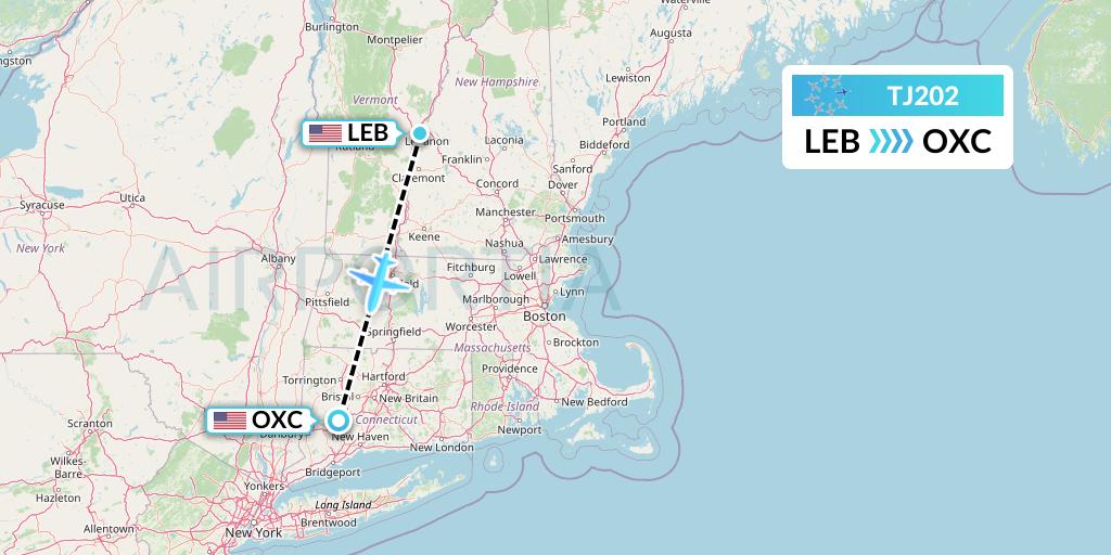 TJ202 Tradewind Aviation Flight Map: Lebanon to Oxford