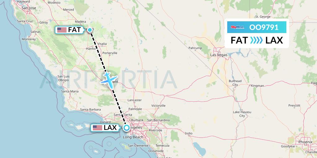 OO9791 SkyWest Airlines Flight Map: Fresno to Los Angeles