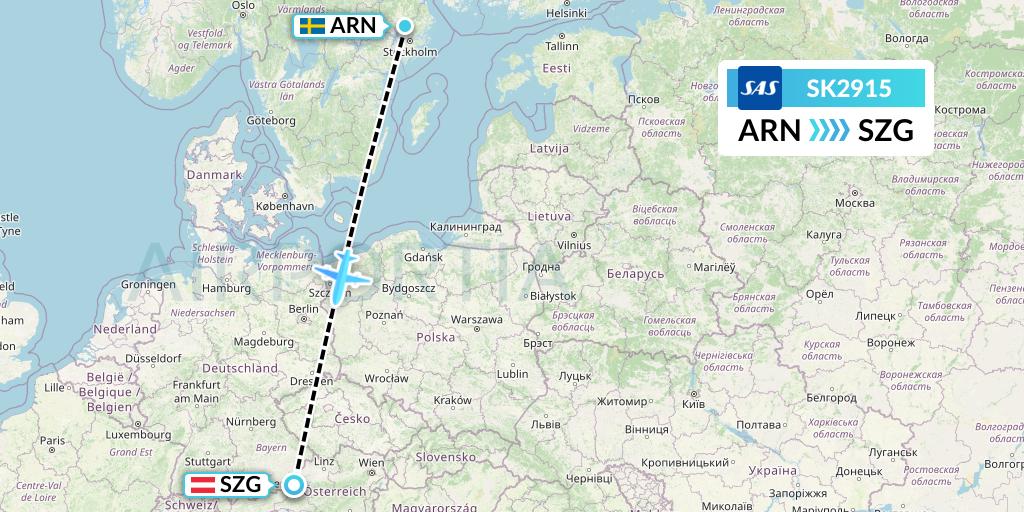 SK2915 SAS Flight Map: Stockholm to Salzburg