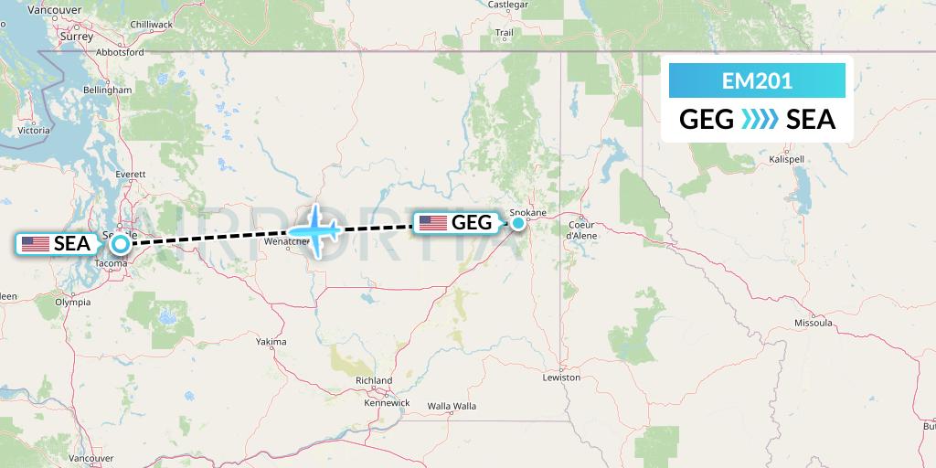 EM201 Empire Airlines Flight Map: Spokane to Seattle