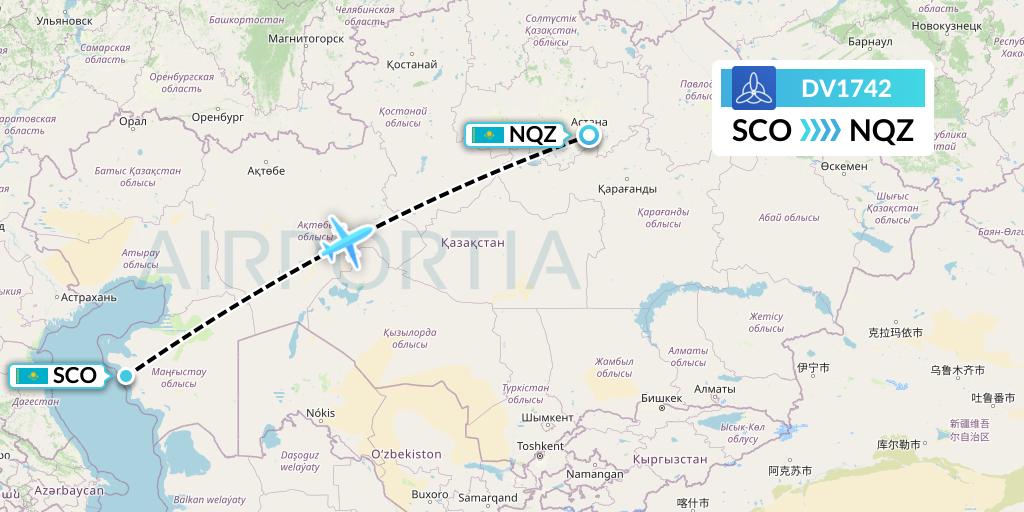 DV1742 SCAT Flight Map: Aktau to Astana
