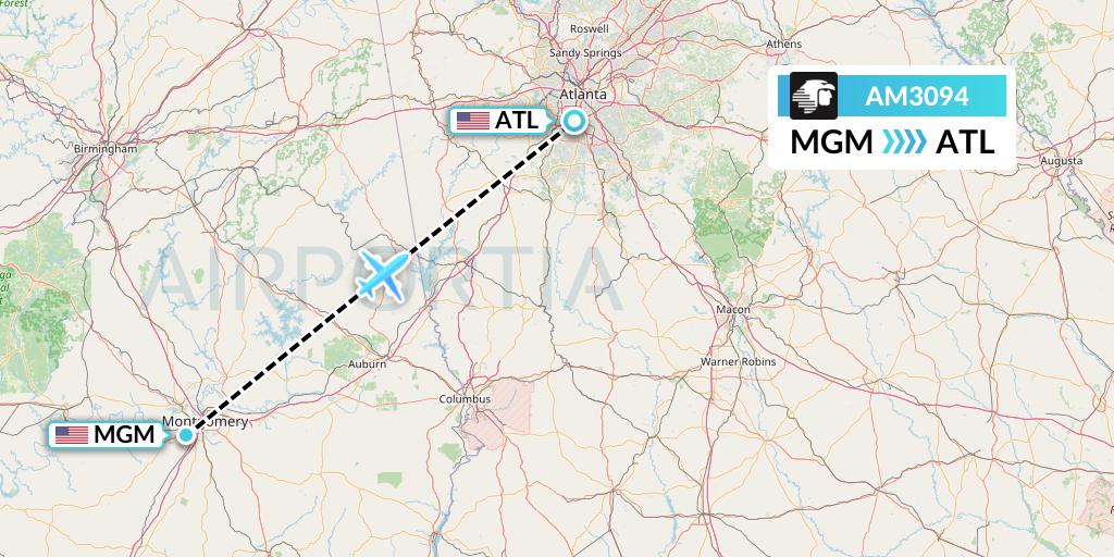 AM3094 Aeromexico Flight Map: Montgomery to Atlanta