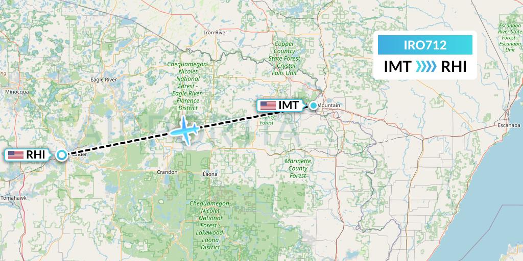 IRO712 CSA Air Flight Map: Iron Mountain Kingsford to Rhinelander