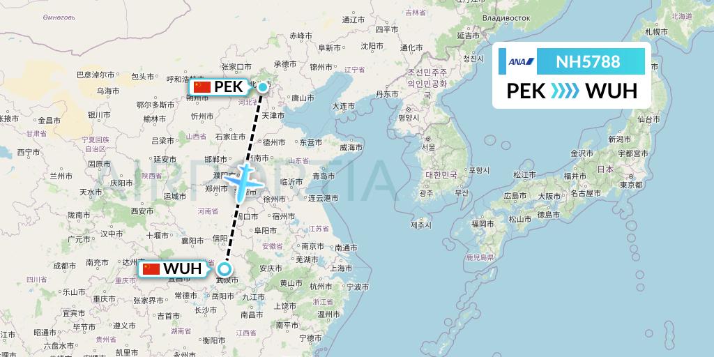 NH5788 All Nippon Airways Flight Map: Beijing to Wuhan