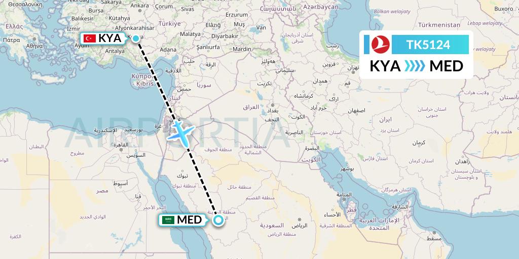 TK5124 Turkish Airlines Flight Map: Konya to Medina