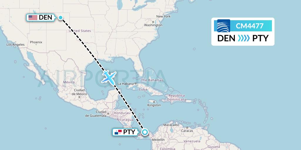 CM4477 Copa Airlines Flight Map: Denver to Panama City