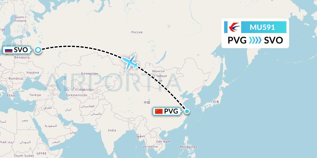 MU591 China Eastern Airlines Flight Map: Shanghai to Moscow