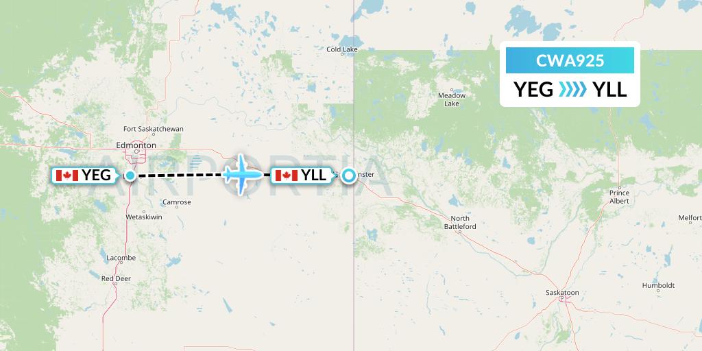 CWA925 Can West Corporate Air Charters Ltd. Flight Map: Edmonton to Lloydminster