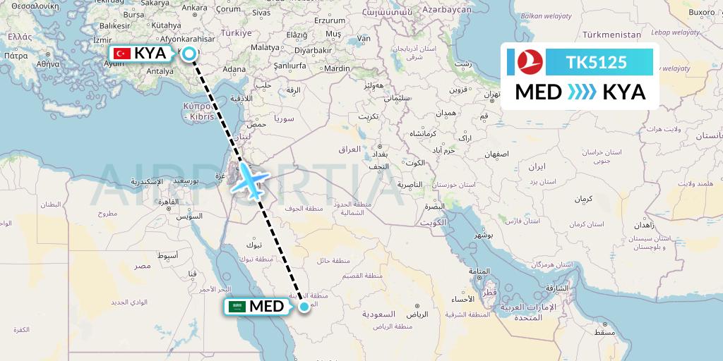 TK5125 Turkish Airlines Flight Map: Medina to Konya
