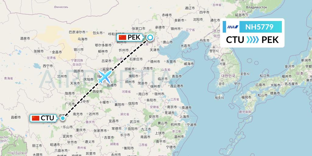 NH5779 All Nippon Airways Flight Map: Chengdu to Beijing