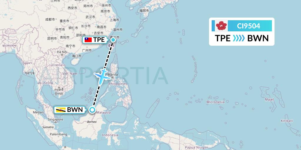 CI9504 China Airlines Flight Map: Taipei to Brunei