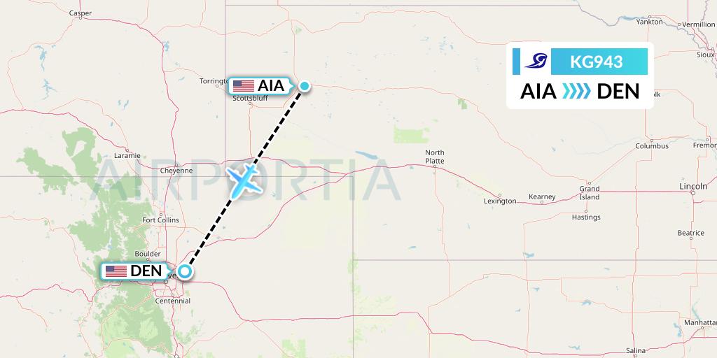 KG943 Key Lime Air Flight Map: Alliance to Denver