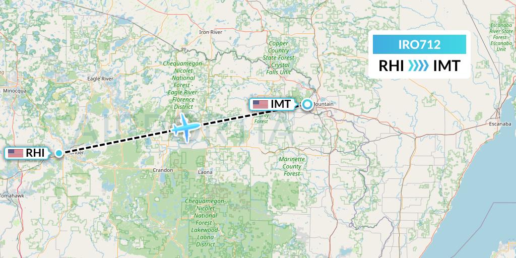 IRO712 CSA Air Flight Map: Rhinelander to Iron Mountain Kingsford
