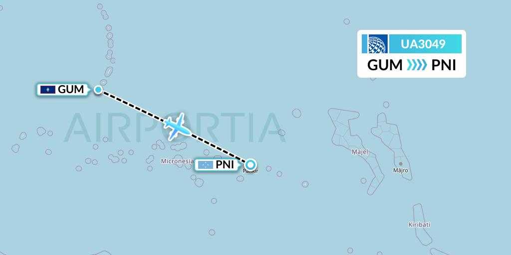 UA3049 United Airlines Flight Map: Guam to Pohnpei