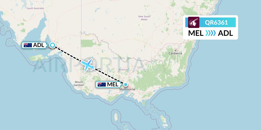 QR6361 Qatar Airways Flight Map: Melbourne to Adelaide