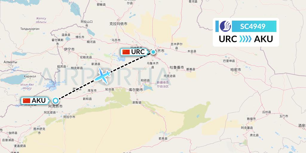 SC4949 Shandong Airlines Flight Map: Urumqi to Aksu