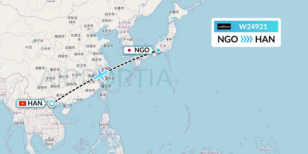 W24921 Flex Flight Flight Map: Nagoya to Hanoi