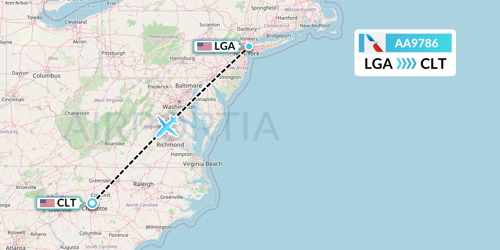 AA9786 American Airlines Flight Map: New York to Charlotte
