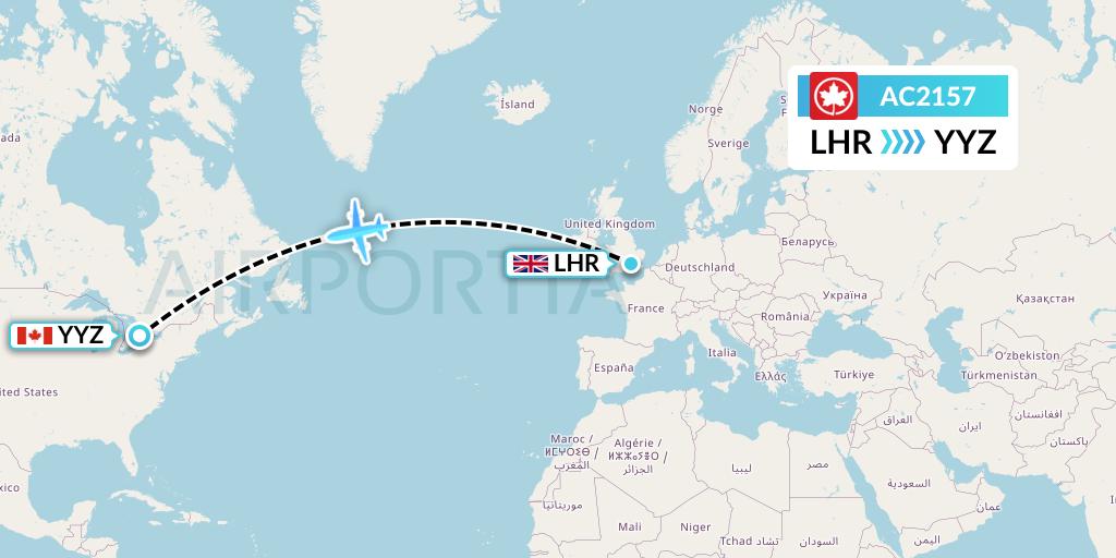 AC2157 Air Canada Flight Map: London to Toronto