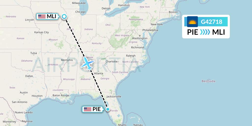 G42718 Allegiant Air Flight Map: St. Petersburg to Moline