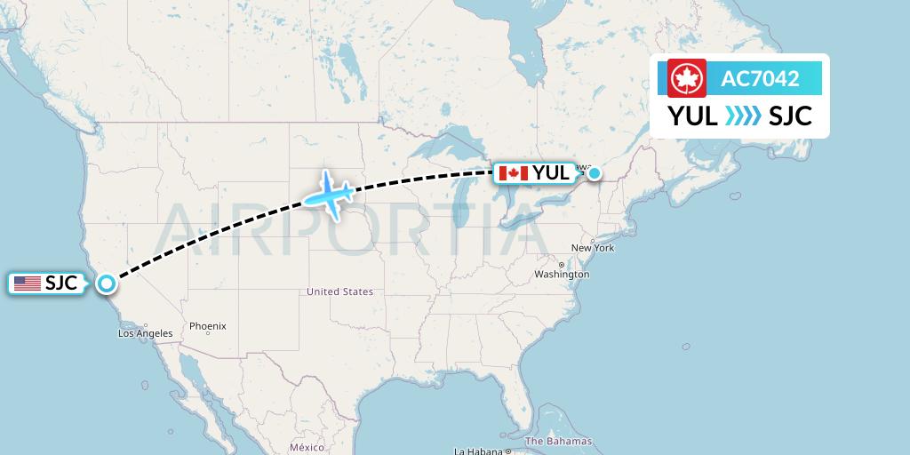 AC7042 Air Canada Flight Map: Montreal to San Jose