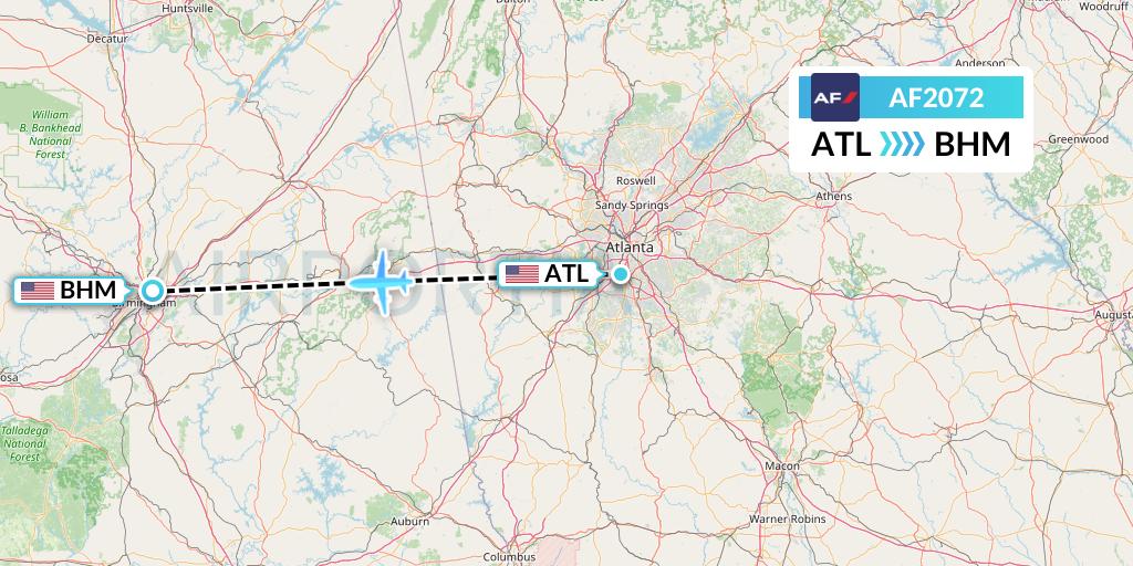 AF2072 Air France Flight Map: Atlanta to Birmingham