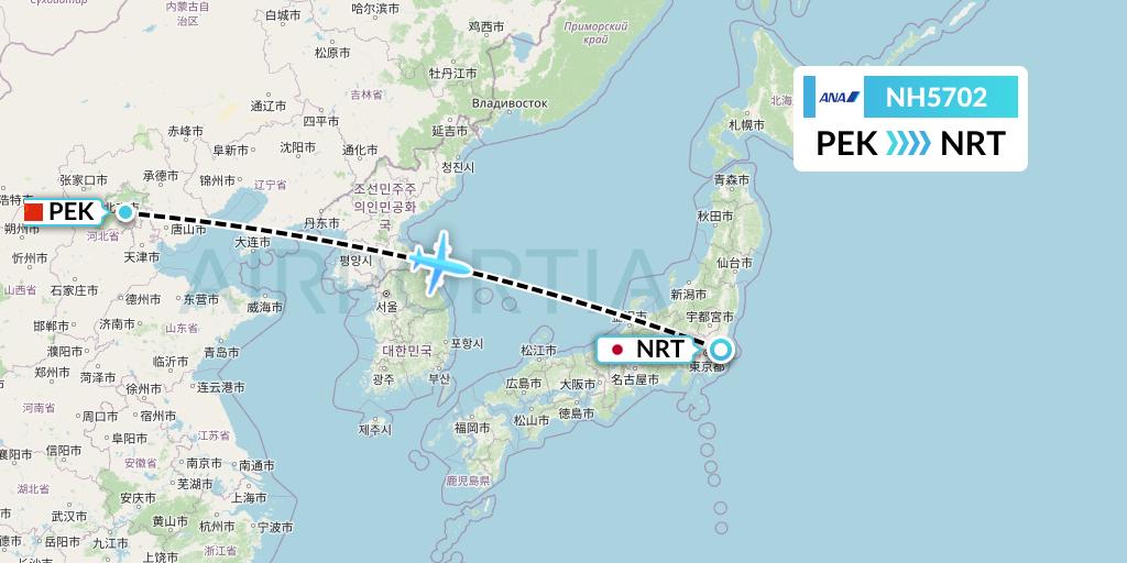 NH5702 All Nippon Airways Flight Map: Beijing to Tokyo