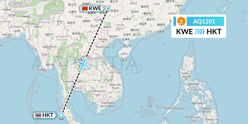 AQ1201 9 Air Flight Map: Guiyang to Phuket