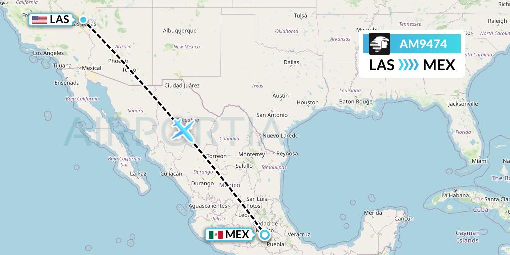AM9474 Aeromexico Flight Map: Las Vegas to Mexico City