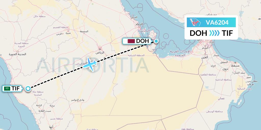 VA6204 Virgin Australia Flight Map: Doha to Taif