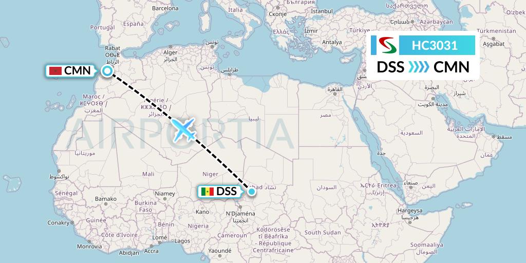 HC3031 Air Senegal Flight Map: Dakar to Casablanca