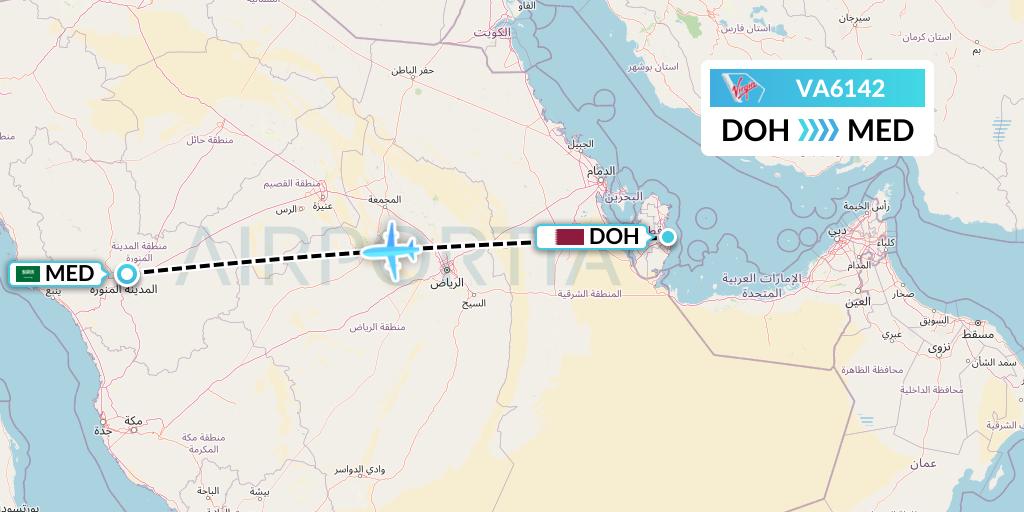 VA6142 Virgin Australia Flight Map: Doha to Medina