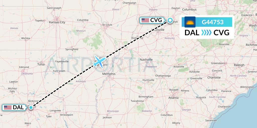 G44753 Allegiant Air Flight Map: Dallas to Cincinnati