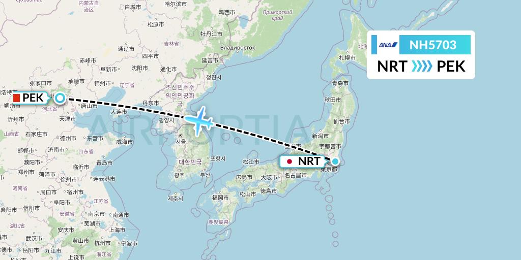 NH5703 All Nippon Airways Flight Map: Tokyo to Beijing