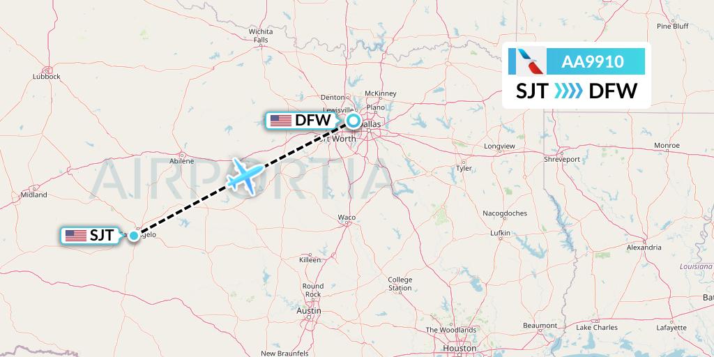 AA9910 American Airlines Flight Map: San Angelo to Dallas