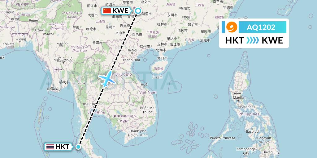 AQ1202 9 Air Flight Map: Phuket to Guiyang